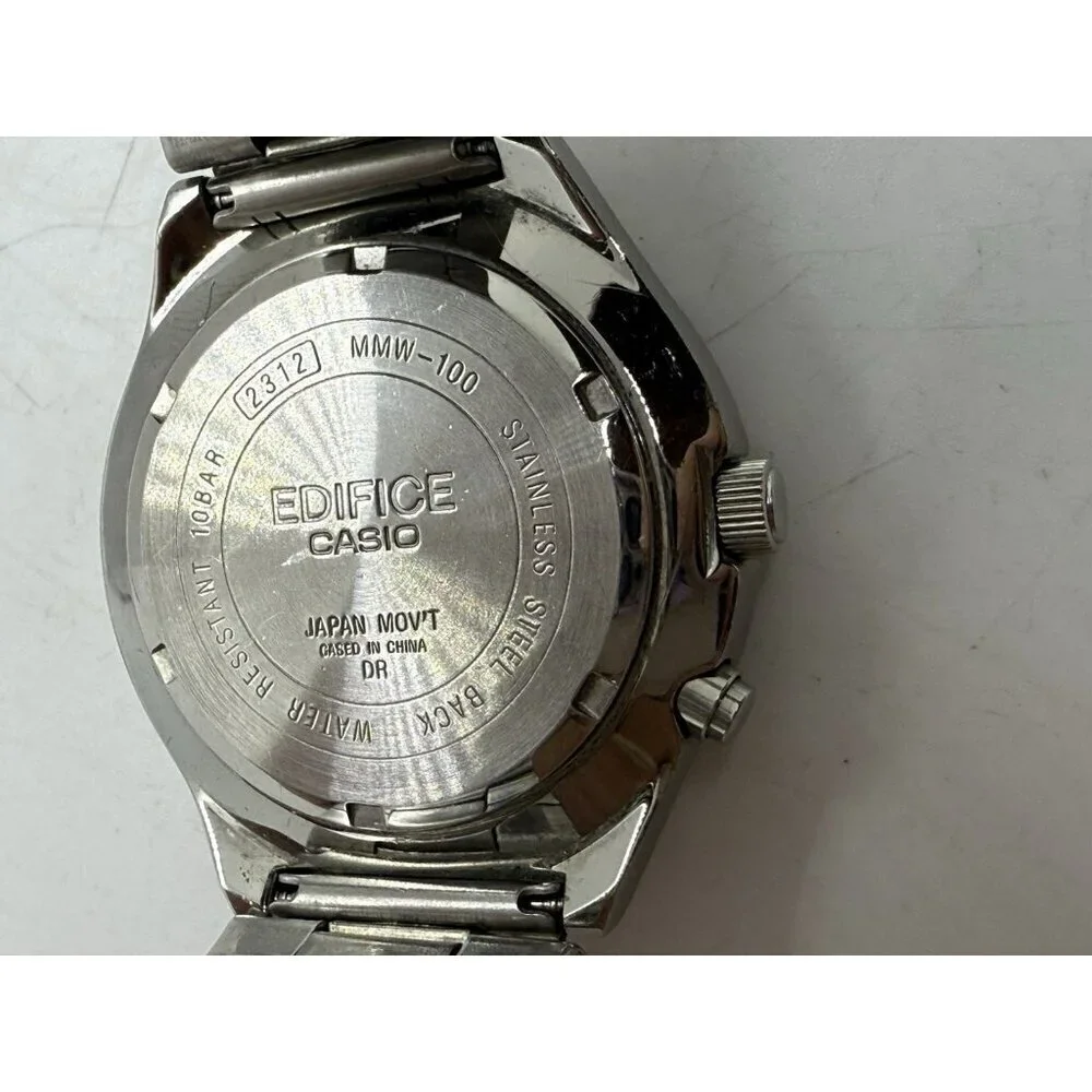 Casio Edifice Illuminator 2312 MMW100 Watch Silver Tone Bracelet White Face Date